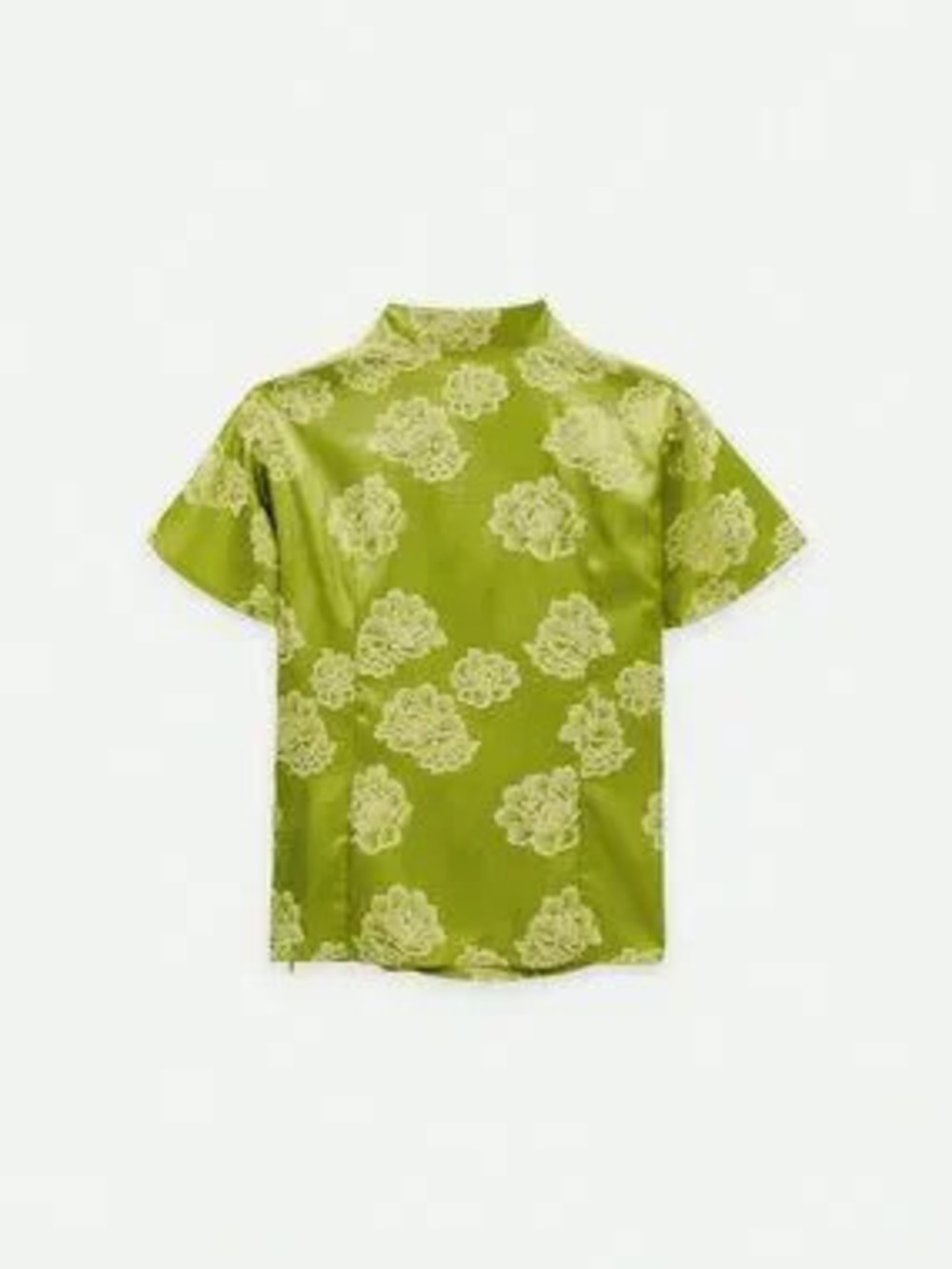 Green Elegant Women's Floral Top Featuring A Mandarin Collar
